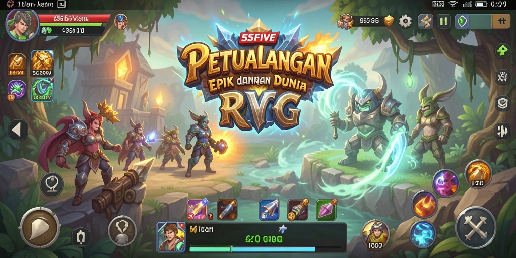 Tampilan gameplay 55FIVE menunjukkan pertarungan seru dalam dunia RPG.