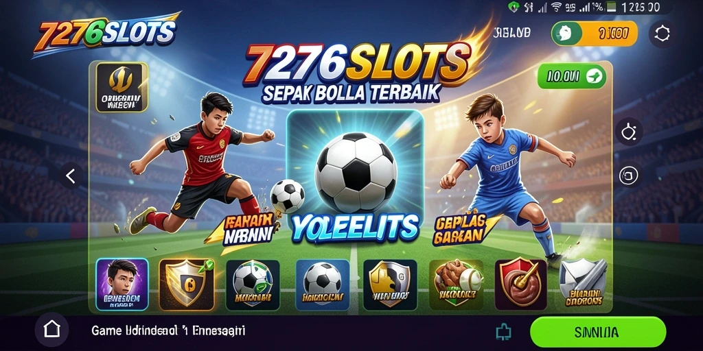 Tangkapan layar <strong>7276SLOTS</strong> menampilkan aksi seru permainan slot bertema sepak bola.