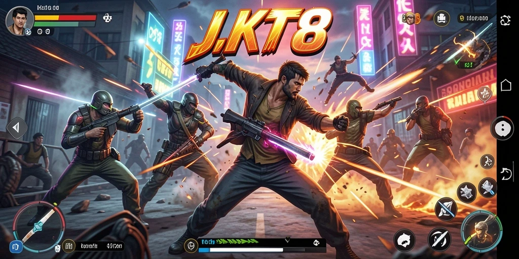 Tampilan menarik dari gameplay aksi JKT8 yang mendebarkan.