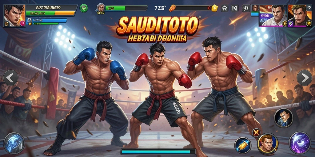 Screenshot gameplay yang intens dari permainan Fighting SAUDITOTO.