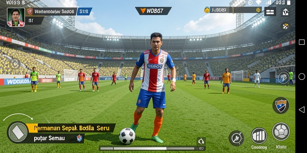 Tampilan gameplay WDBOS yang mendebarkan di lapangan sepak bola.
